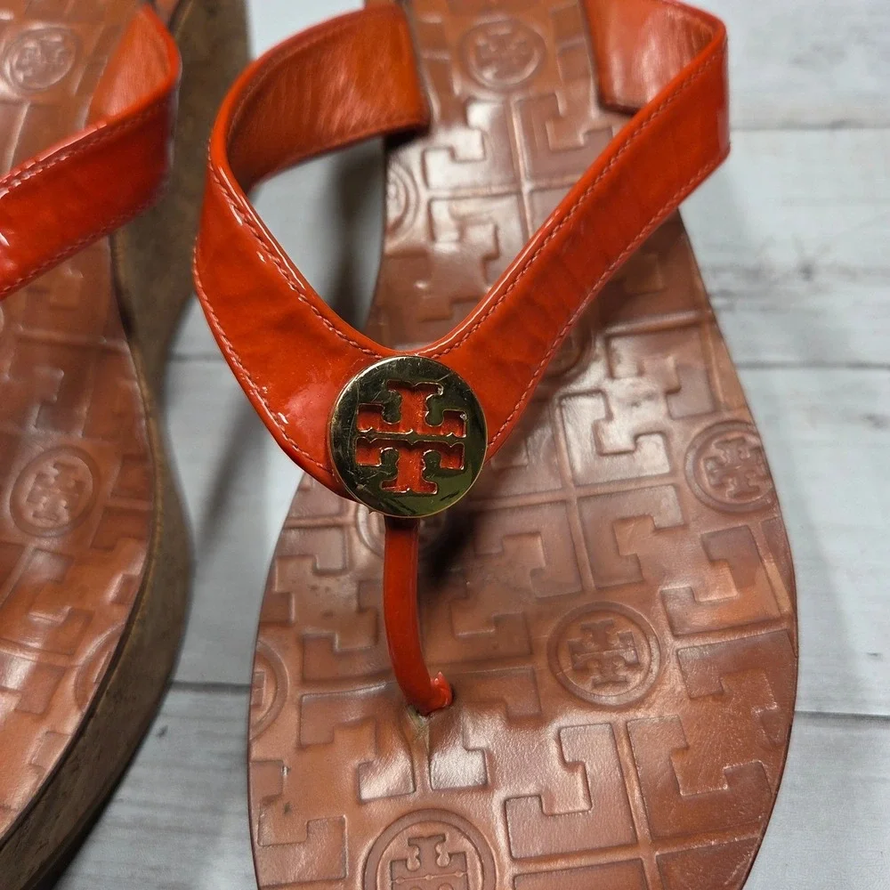 Tory Burch Thora Wedge Sandals Thong Cork Platform Women 7.5 Orange